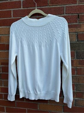 The Tog Shop White Cable Knit Mock Neck Sweater Medium